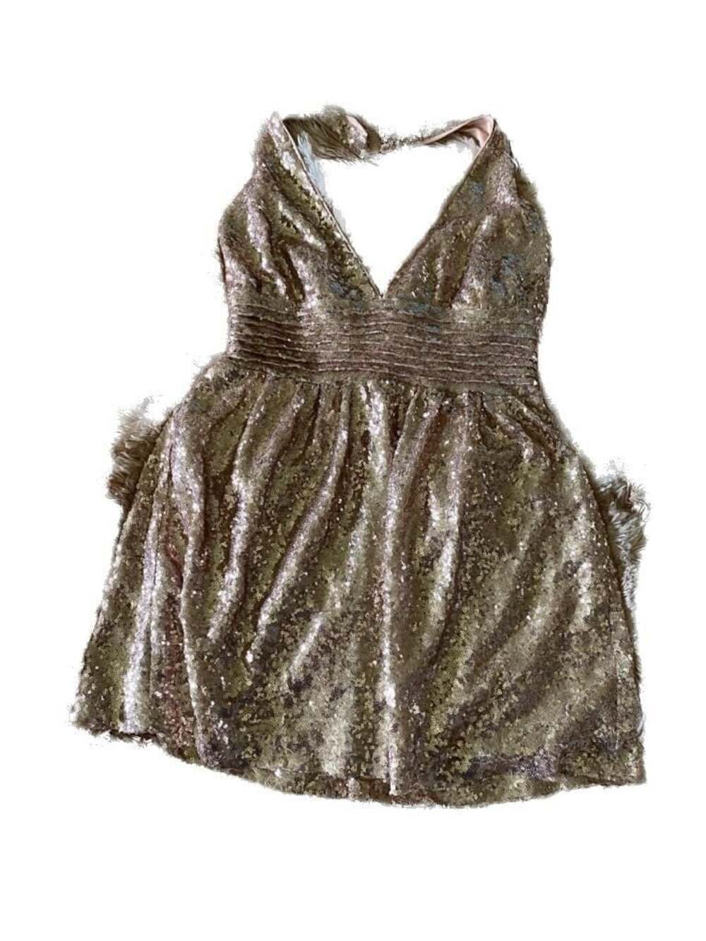 Forever 21 Exclusive Rose Gold Sequined Halter Mini Dress Size M